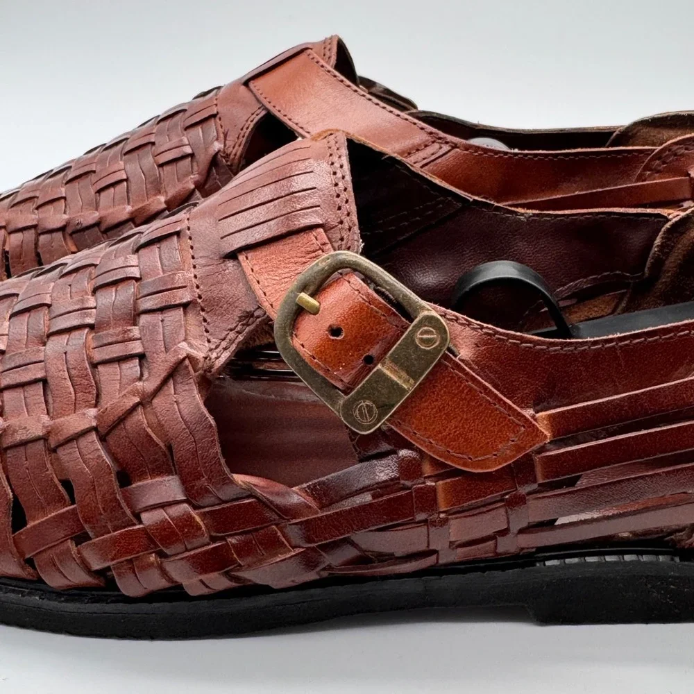 Vintage Island Casuals Woven Leather Fisherman Sandals Men's 10.5 Brown Huarache